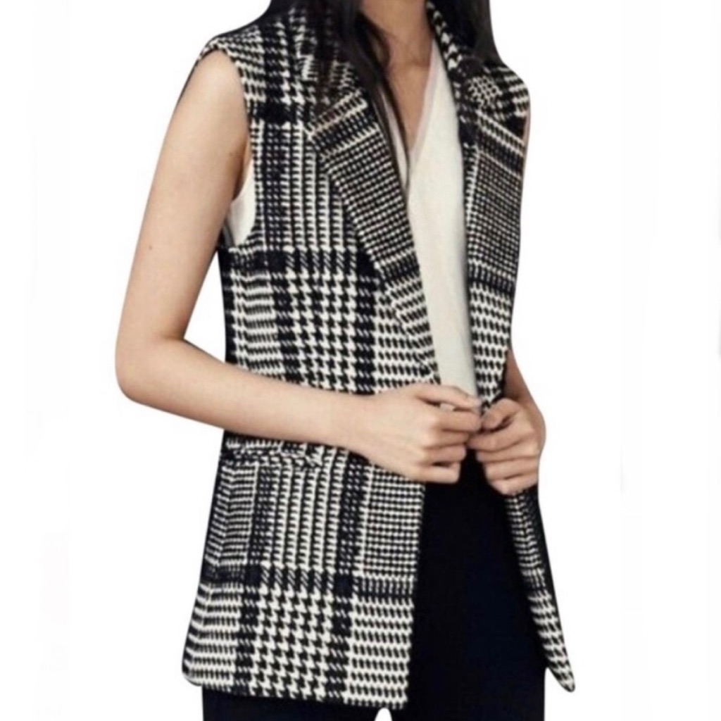 Theory Eldora Glen Plaid Wool Blend Vest Sz 00